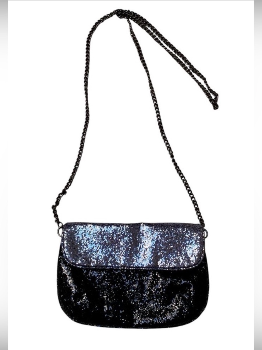 J.Crew Black Silver Sequin Crossbody Clutch Chain Evening Bag 57106